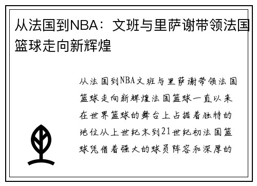 从法国到NBA：文班与里萨谢带领法国篮球走向新辉煌